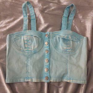 Teal tie dye jean top